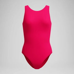 Women's Solid High Neck One Piece Ruby
