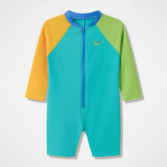 Infants Colorblock Long Sleeve Zip One Piece Green/Orange