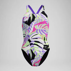 Women's Club Training Printed Powerback One Piece Purple/Yellow