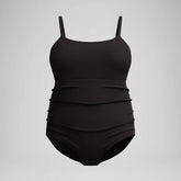 Women's New Plus Solid Shirred Tank One Piece Black