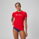Women's Guard Short Sleeve Solid Swim Tee Red