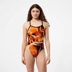 Women's Team Printed Turnback Swimsuit Orange