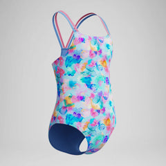 Girls Printed Strappy One Piece Blue