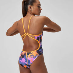 Women's Printed Web Back One Piece Purple