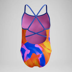 Women's Printed Double X Back One Piece Blue