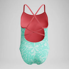 Girl's Printed Double X Back One Piece Green