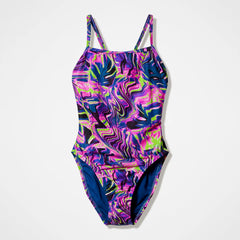 Women's Club Training Printed Web Back One Piece Pink/Navy