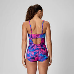 Women's Printed Shirred Adjustable One Piece Navy/Pink