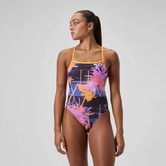 Women's Printed Web Back One Piece Purple