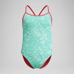 Girl's Printed Double X Back One Piece Green