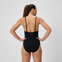 Women's Solid V-Neck One Piece Black