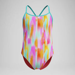 Girl's Printed Double X Back One Piece Orange