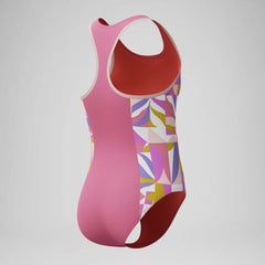 Girls Printed Spliced Racerback One Piece Pink