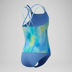 Girl's Print Strappy Tankini Set Blue