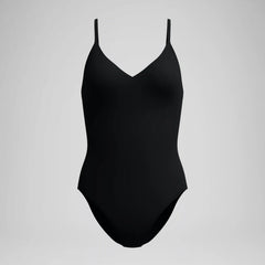 Women's Solid V-Neck One Piece Black
