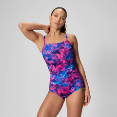 Women's Printed Shirred Adjustable One Piece Navy/Pink