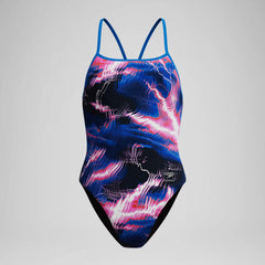Women's Club Training Printed Turnback Swimsuit Blue/Pink