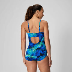 Women's Printed Shirred Adjustable One Piece Black/Blue