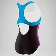 Girls Mesh Thick Strap One Piece Black Blue