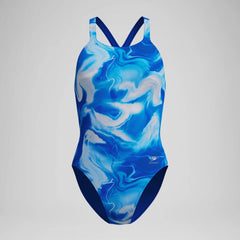 Women's Club Training Printed Powerback Swimsuit Blue/White