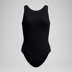 Women's Solid High Neck One Piece Black
