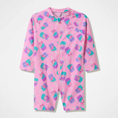 Infants Printed Long Sleeve Zip One Piece Pink