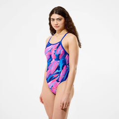 Women's Club Training Printed Turnback One Piece Blue/Pink