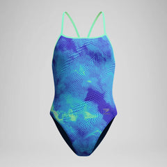 Women's Club Training Printed Turnback Swimsuit Blue