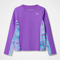 Girls Printed Long Sleeve Rashguard Purple