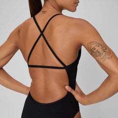 Women's Solid Crossback One Piece Black