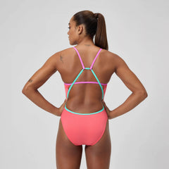 Women's Solid Tri Back One Piece Orange
