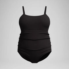 Women's New Plus Solid Shirred Tank One Piece Black