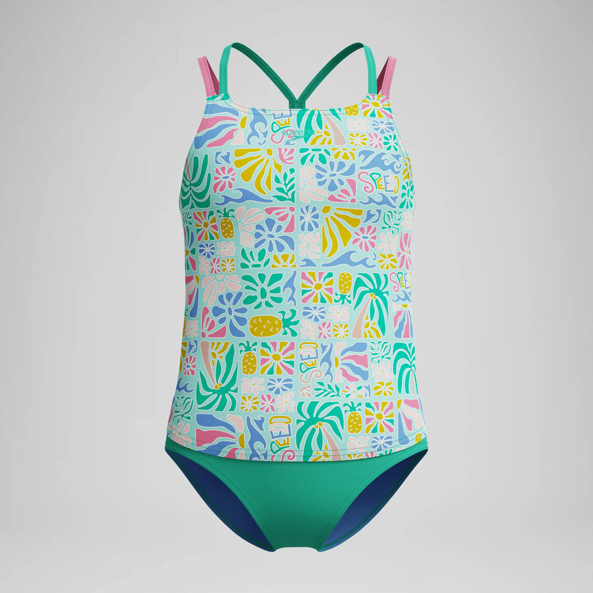 Girls Printed Strappy Two Piece Green