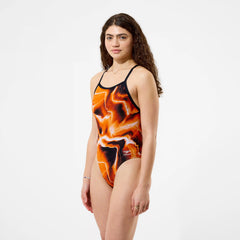 Women's Team Printed Turnback Swimsuit Orange