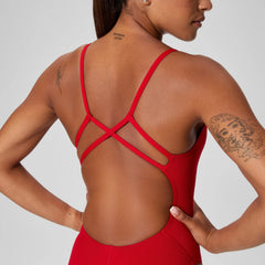 Women's Solid Strappy One Piece Red