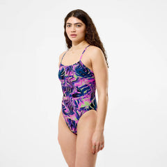 Women's Club Training Printed Web Back One Piece Pink/Navy