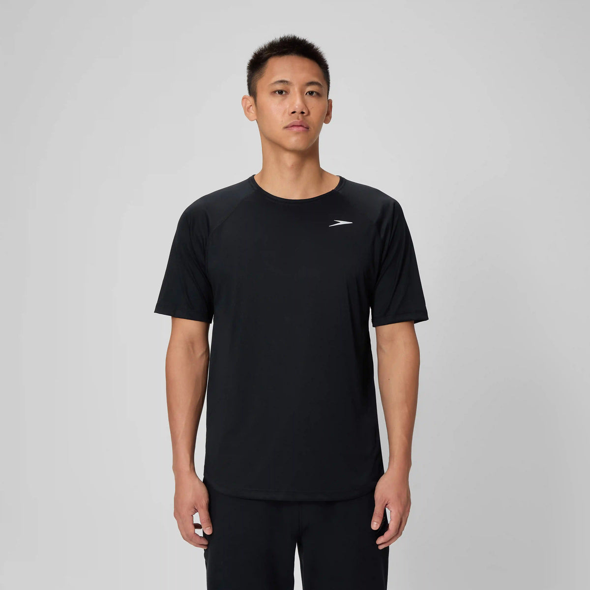 Men's Speedo Short Sleeve Training Swim Rashguard Black