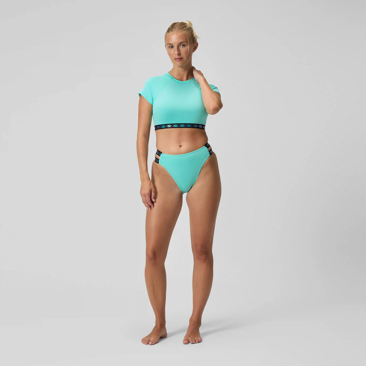 Women's FLU3NTE Logo Elastic Crop Top Turquoise
