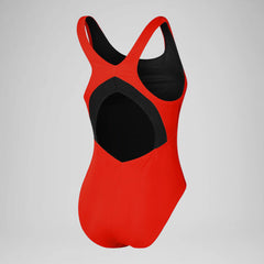Women's Solid Scoop Mesh One Piece Red