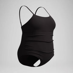 Women's New Plus Solid Shirred Tank One Piece Black