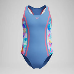 Girls Printed Spliced Racerback One Piece Blue