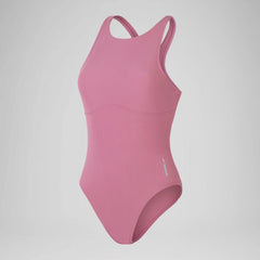 Women's Solid High Neck One Piece Pink