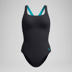 Women's Solid Flex Band One Piece Black/Turquoise