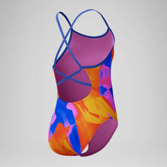 Women's Printed Double X Back One Piece Blue
