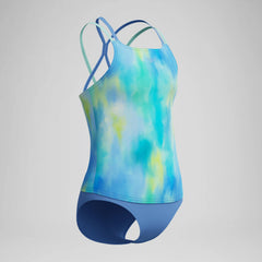 Girl's Print Strappy Tankini Set Blue