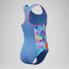 Girls Printed Spliced Racerback One Piece Blue