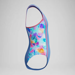 Girls Printed Spliced Racerback One Piece Blue