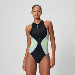 Women's Ocean Flex Zip One Piece Black/Green
