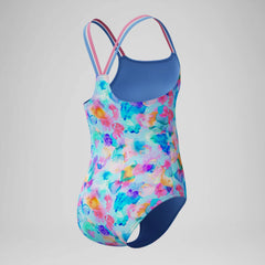 Girls Printed Strappy One Piece Blue