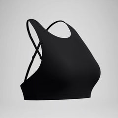 Women's Solid High Neck Bikini Top Black